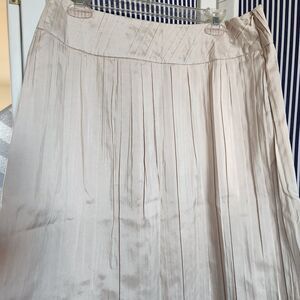 NWT QVC Style Metallic Champagne Micro Pleated Midi Skirt Shimmer Beige -16